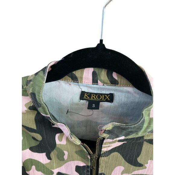 Kroix Womens Size Small Camo Ruffle Shoulder Flare Hem Full Zip Jacket Coat y2k - Picture 3 of 6